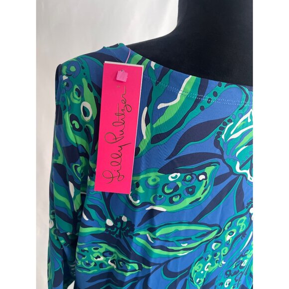 Lilly Pulitzer Blue & Green Tropical Print Maxi Dress With Gold Button XL - Picture 6 of 13